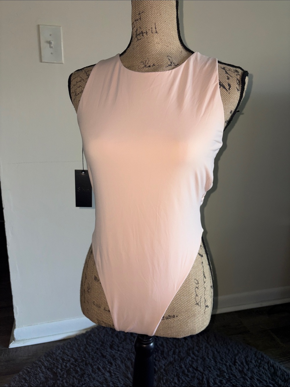 Sleeveless High-Neck Bodysuit in Pale Pink